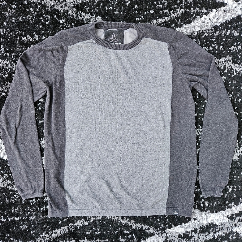 Prana Corbin Sweater Charcoal Gray Crewneck Shirt Organic Cotton Men's Size Med